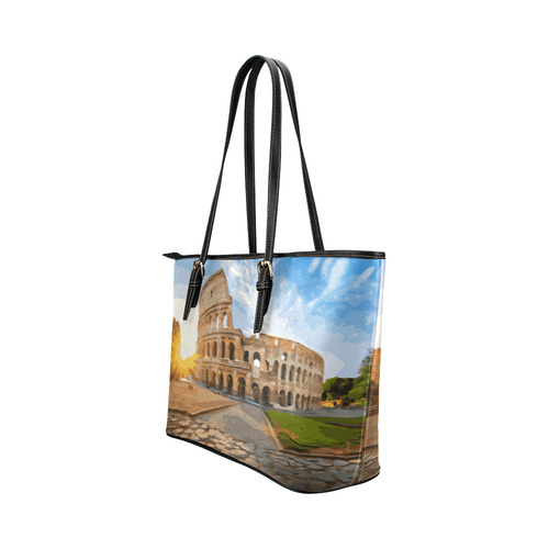 Rome Coliseum At Sunset Leather Tote Bag/Small (Model 1651)