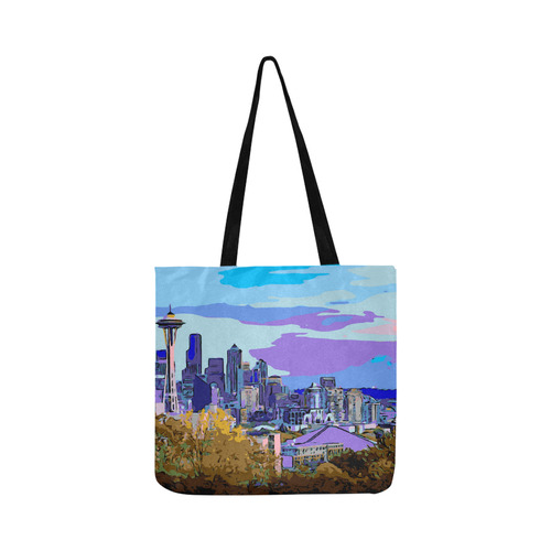 Seattle Skyline Space Needle Mt Rainier Reusable Shopping Bag Model 1660 (Two sides)