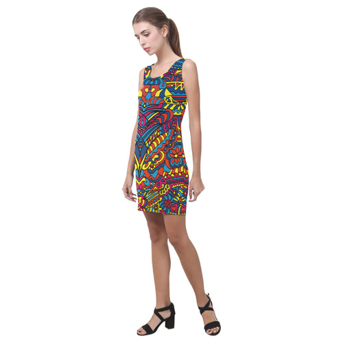 Groovy ZenDoodle Colorful Art Medea Vest Dress (Model D06)