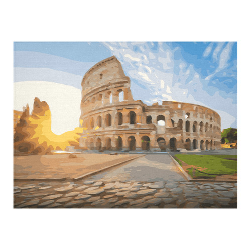 Rome Coliseum At Sunset Cotton Linen Tablecloth 52"x 70"