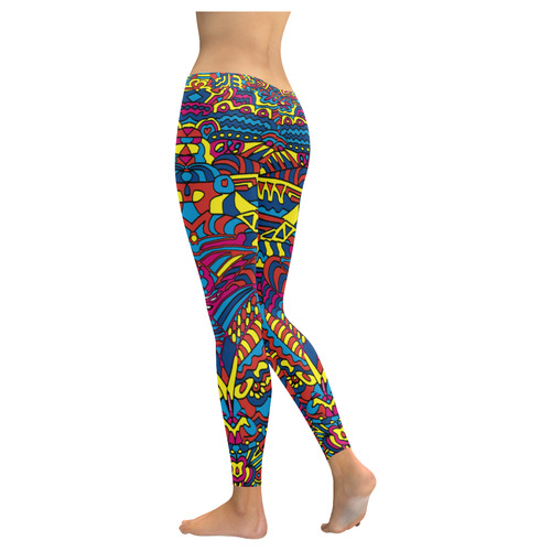 Groovy ZenDoodle Colorful Art Women's Low Rise Leggings (Invisible Stitch) (Model L05)