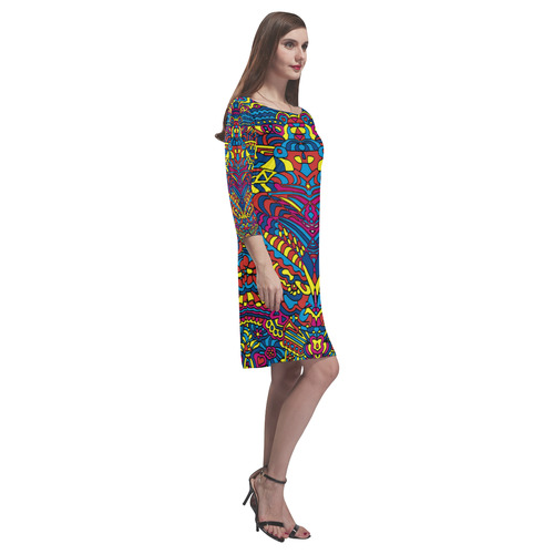 Groovy ZenDoodle Colorful Art Rhea Loose Round Neck Dress(Model D22)