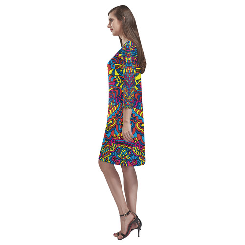 Groovy ZenDoodle Colorful Art Rhea Loose Round Neck Dress(Model D22)