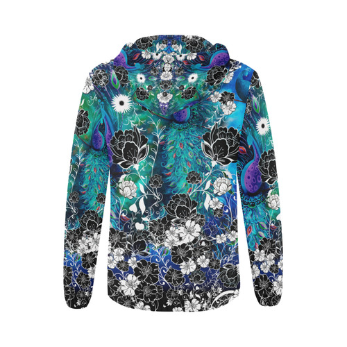 Juleez Peacock Colorful Garden Print Hoodie All Over Print Full Zip Hoodie for Women (Model H14)