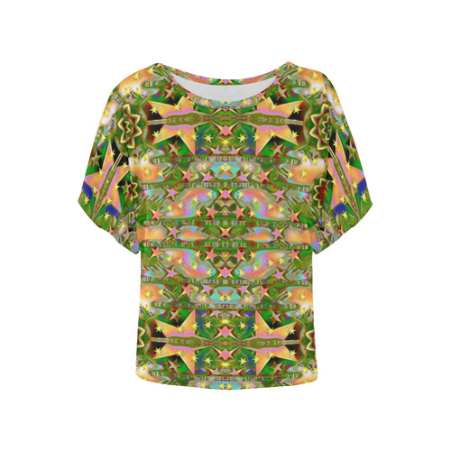 star shines on earth for peace in colors Women's Batwing-Sleeved Blouse T shirt (Model T44)