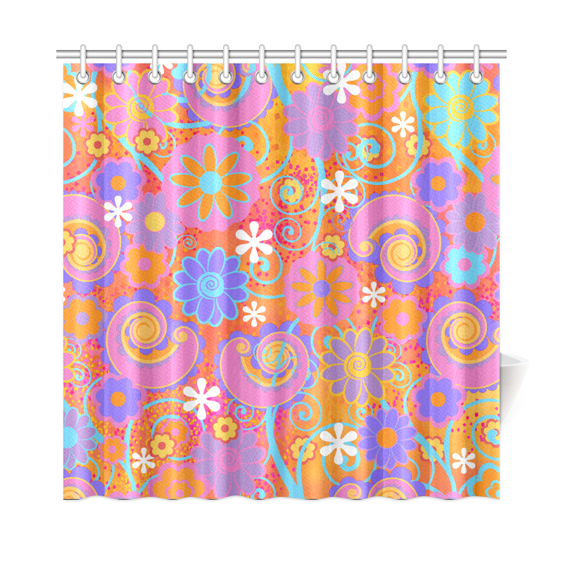 Shower Curtain Fun Flowers Print Shower Curtain 72"x72" ID D1766283