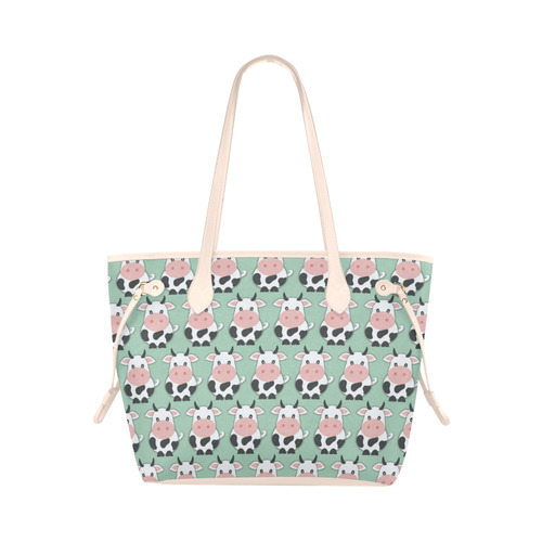 Cute Cow Pattern Clover Canvas Tote Bag (Model 1661)