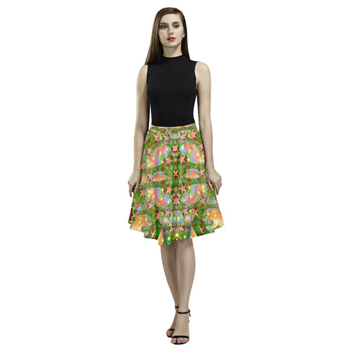 star shines on earth for peace in colors Melete Pleated Midi Skirt (Model D15)