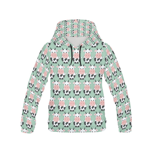 Cute Cow Pattern All Over Print Hoodie for Women (USA Size) (Model H13)