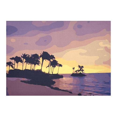 Tropical Beach Palm Trees Sunset Cotton Linen Tablecloth 60"x 84"