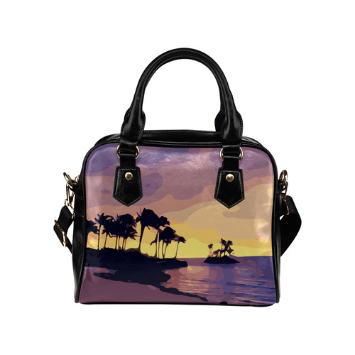 Tropical Beach Palm Trees Sunset Shoulder Handbag (Model 1634)