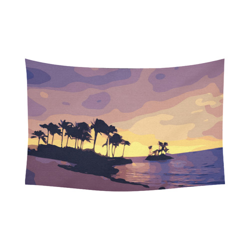 Tropical Beach Palm Trees Sunset Cotton Linen Wall Tapestry 90"x 60"