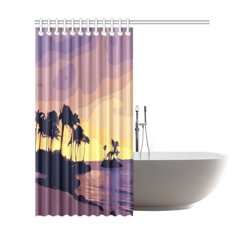 Tropical Beach Palm Trees Sunset Shower Curtain 69"x72"