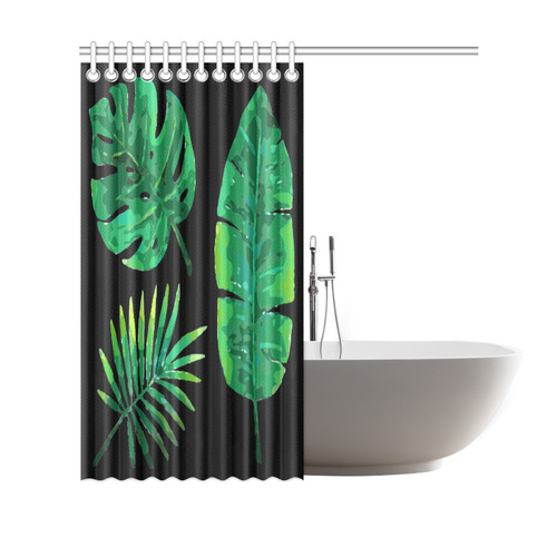 Tropical Green Leaves Banana Monstera Palm Shower Curtain 69"x70"