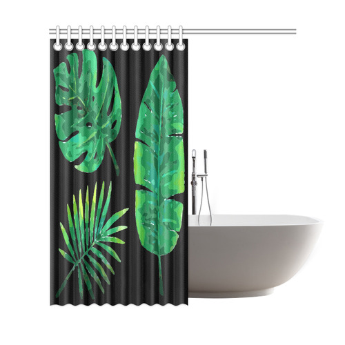 Tropical Green Leaves Banana Monstera Palm Shower Curtain 69"x72"