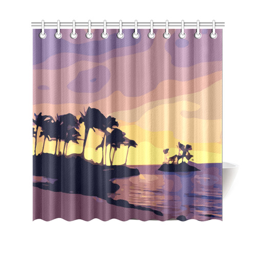 Tropical Beach Palm Trees Sunset Shower Curtain 69"x70"
