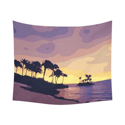 Tropical Beach Palm Trees Sunset Cotton Linen Wall Tapestry 60"x 51"