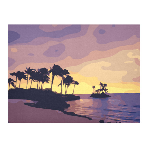 Tropical Beach Palm Trees Sunset Cotton Linen Tablecloth 52"x 70"