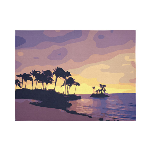 Tropical Beach Palm Trees Sunset Cotton Linen Wall Tapestry 80"x 60"