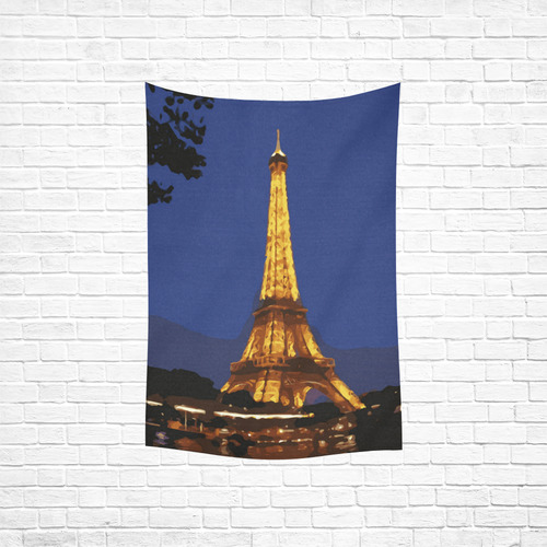 Eiffel Tower Paris Night View Cotton Linen Wall Tapestry 40"x 60"