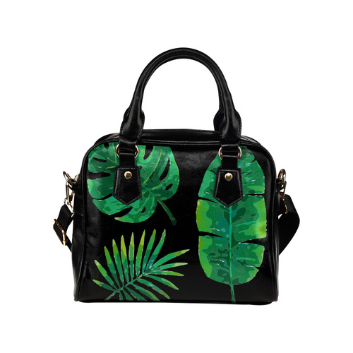 Tropical Green Leaves Banana Monstera Palm Shoulder Handbag (Model 1634)