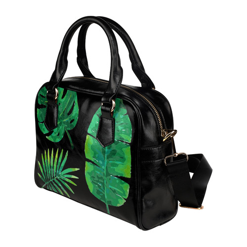 Tropical Green Leaves Banana Monstera Palm Shoulder Handbag (Model 1634)