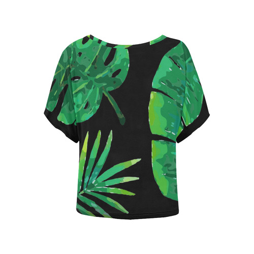 Tropical Green Leaves Banana Monstera Palm Women's Batwing-Sleeved Blouse T shirt (Model T44)