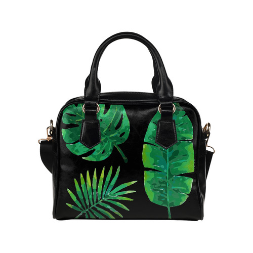 Tropical Green Leaves Banana Monstera Palm Shoulder Handbag (Model 1634)