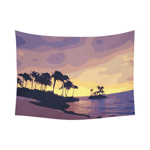 Tropical Beach Palm Trees Sunset Cotton Linen Wall Tapestry 80"x 60"