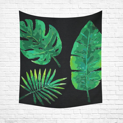 Tropical Green Leaves Banana Monstera Palm Cotton Linen Wall Tapestry 51"x 60"