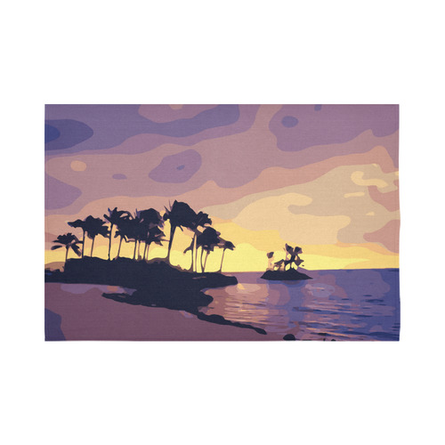 Tropical Beach Palm Trees Sunset Cotton Linen Wall Tapestry 90"x 60"