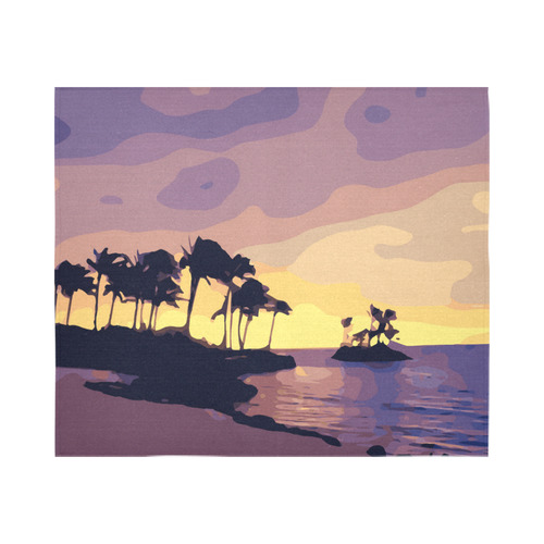 Tropical Beach Palm Trees Sunset Cotton Linen Wall Tapestry 60"x 51"