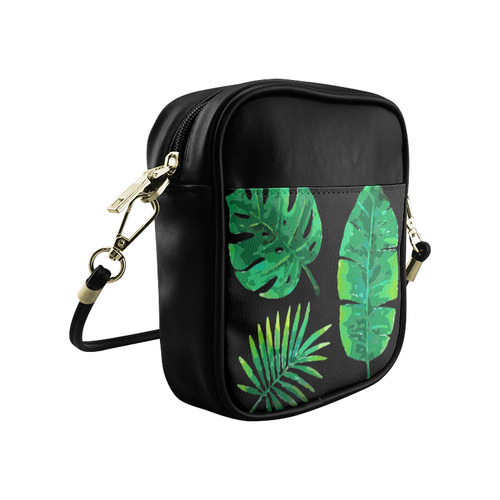 Tropical Green Leaves Banana Monstera Palm Sling Bag (Model 1627)