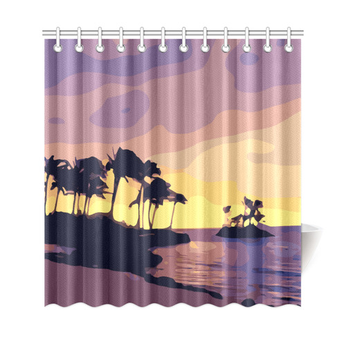 Tropical Beach Palm Trees Sunset Shower Curtain 69"x72"