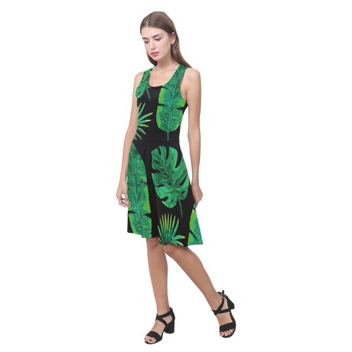 Tropical Green Leaves Banana Monstera Palm Atalanta Casual Sundress(Model D04)