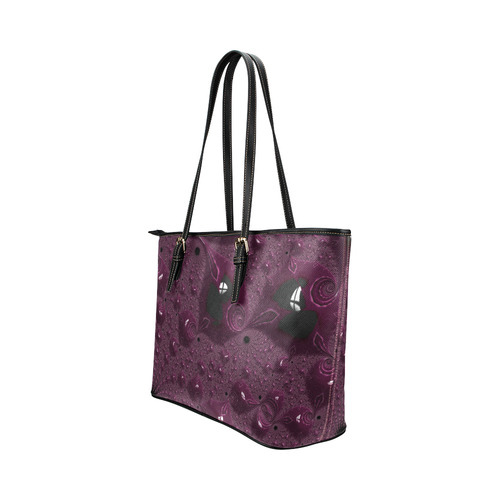 Ruby Gemstones on the Beach Fractal Abstract Leather Tote Bag/Large (Model 1651)