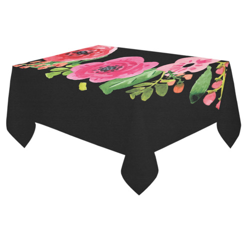 Pink Red  Cute Watercolor Floral Cotton Linen Tablecloth 60"x 84"