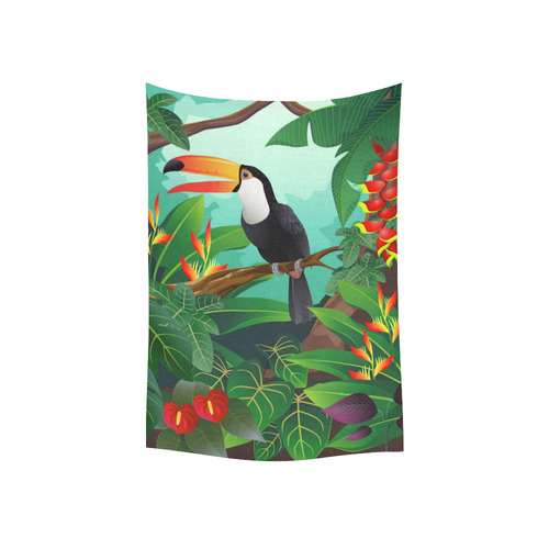 Toucan Tropical Jungle Floral Landscape Cotton Linen Wall Tapestry 40"x 60"