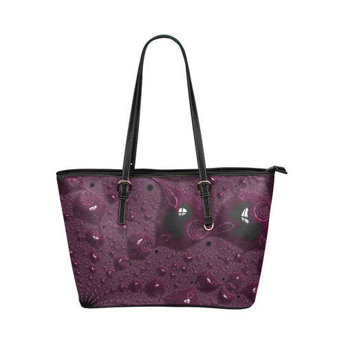 Ruby Gemstones on the Beach Fractal Abstract Leather Tote Bag/Large (Model 1651)