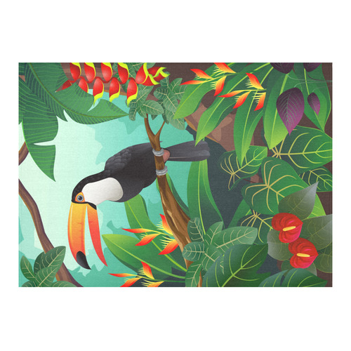 Toucan Tropical Jungle Floral Landscape Cotton Linen Tablecloth 60"x 84"