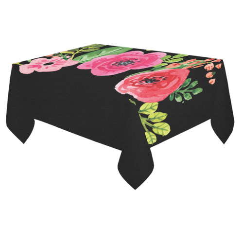 Pink Red  Cute Watercolor Floral Cotton Linen Tablecloth 60"x 84"