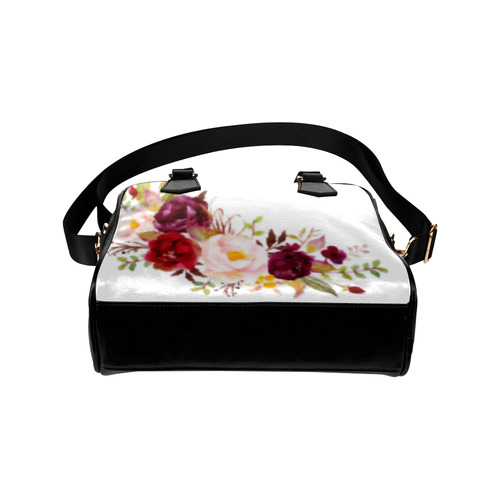 Burgundy Red Watercolor Floral Shoulder Handbag (Model 1634)