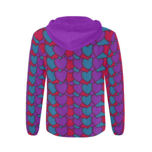 Love Hearts All Over Print Full Zip Hoodie for Men (Model H14)