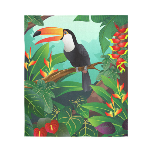 Toucan Tropical Jungle Floral Landscape Cotton Linen Wall Tapestry 51"x 60"