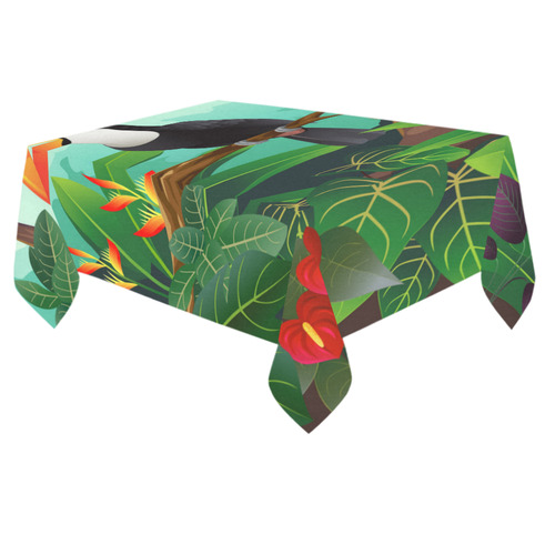 Toucan Tropical Jungle Floral Landscape Cotton Linen Tablecloth 60"x 84"