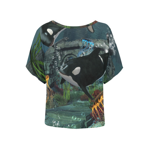 Amazing orcas Women's Batwing-Sleeved Blouse T shirt (Model T44)