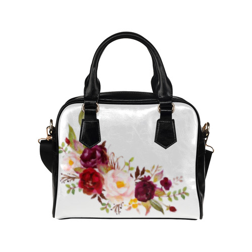 Burgundy Red Watercolor Floral Shoulder Handbag (Model 1634)