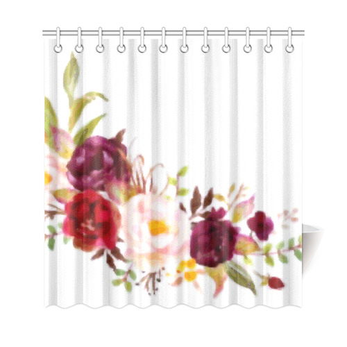 Burgundy Red Watercolor Floral Shower Curtain 69"x72"