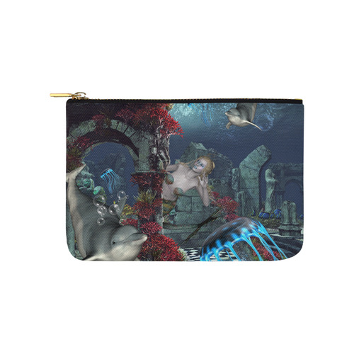 Beautiful mermaid swimming with dolphin Carry-All Pouch 9.5''x6''