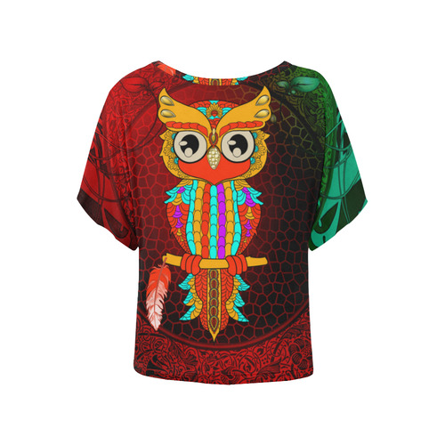 Cute owl, mandala design Women's Batwing-Sleeved Blouse T shirt (Model T44)